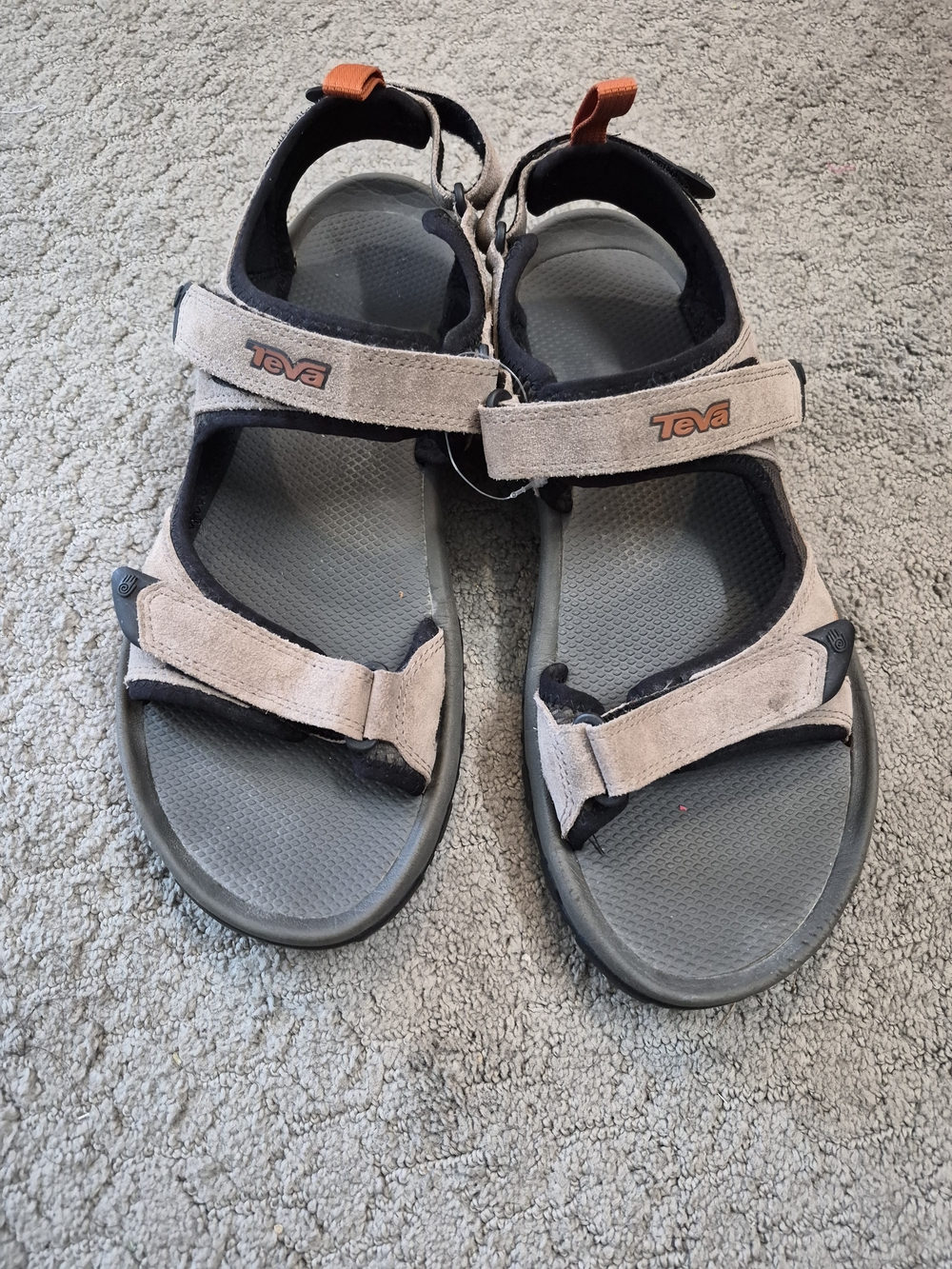 Teva Men's Adjustable Suede Sandals in Light Tan and Gray, Orangr